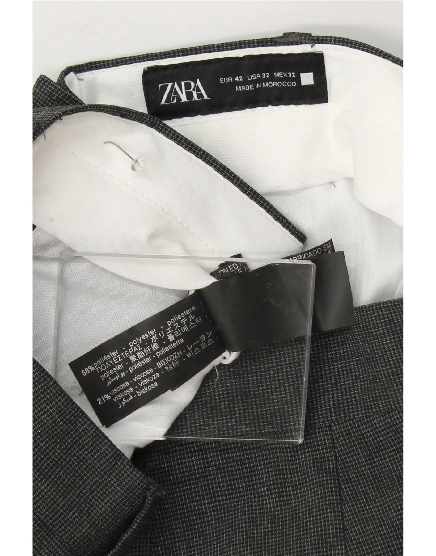 ZARA Mens Slim Suit Trousers US 42 Large W36 L32 Grey Houndstooth