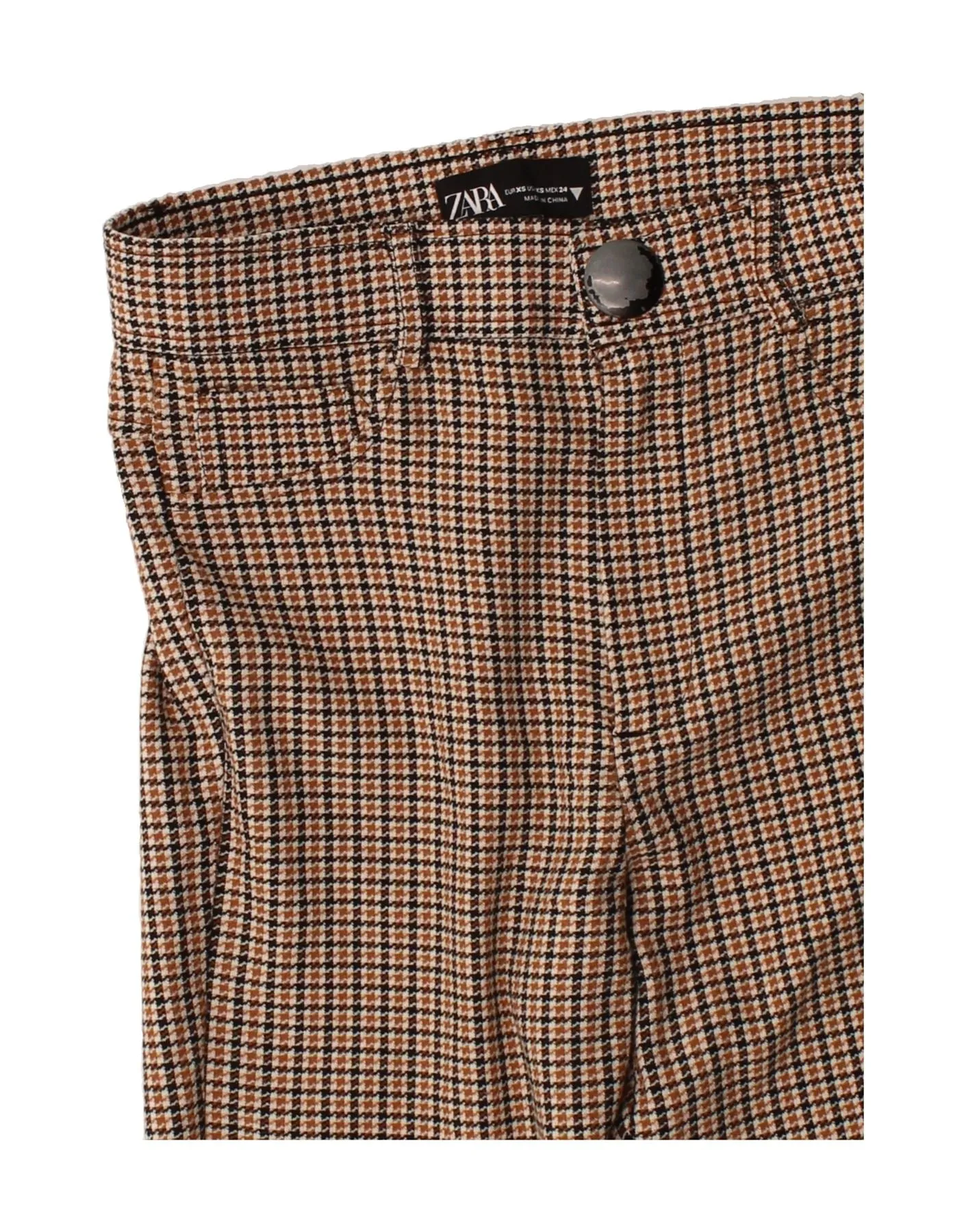 ZARA Womens Skinny Casual Trousers UK 6 XS W25 L27 Brown Houndstooth