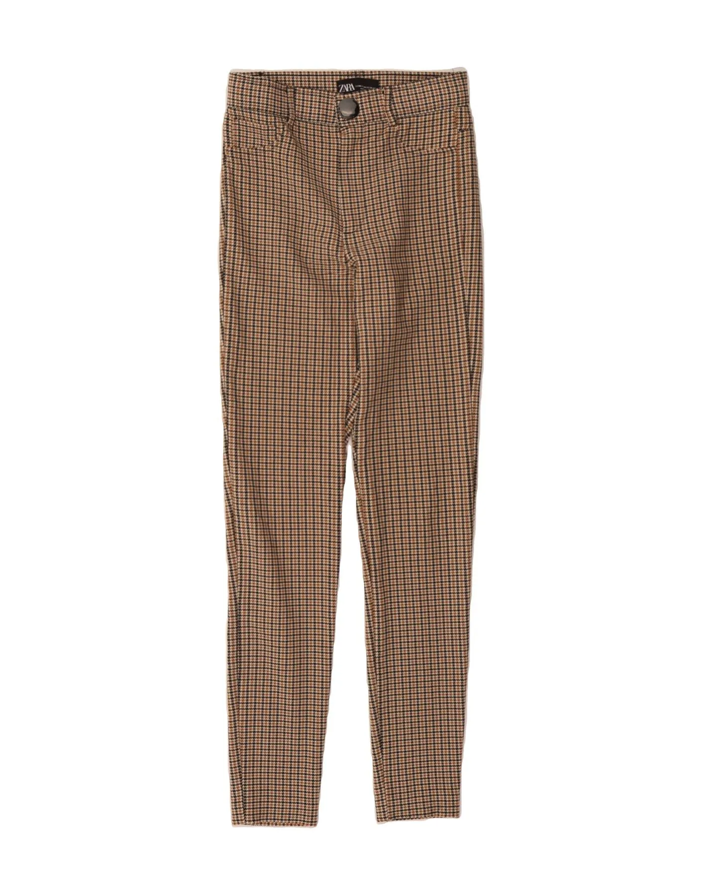 ZARA Womens Skinny Casual Trousers UK 6 XS W25 L27 Brown Houndstooth