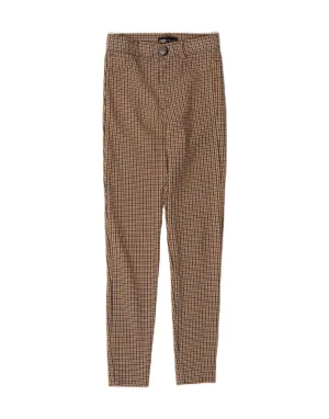 ZARA Womens Skinny Casual Trousers UK 6 XS W25 L27 Brown Houndstooth